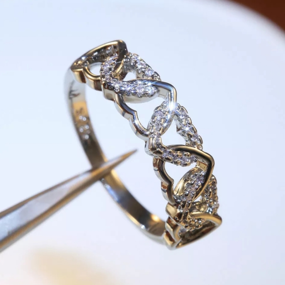 S925 Linked Heart Ring